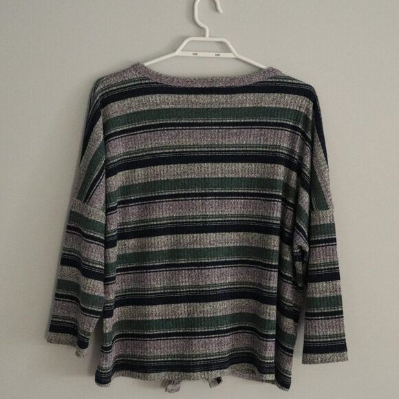 Ricki's Women's Colorful XL Striped Button-Down Tie Front Casual Stretch T-Shirt - Picture 2 of 12